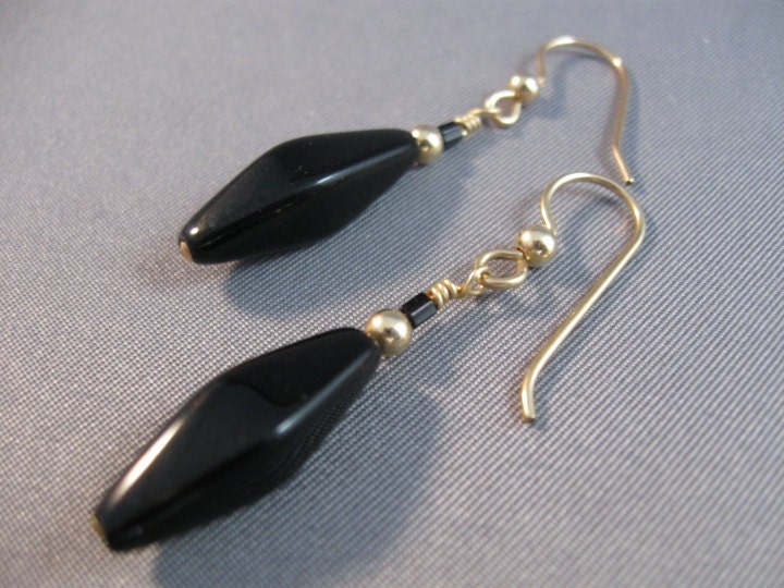 Jet Set Earrings - Onyx Jet and Gold Beads