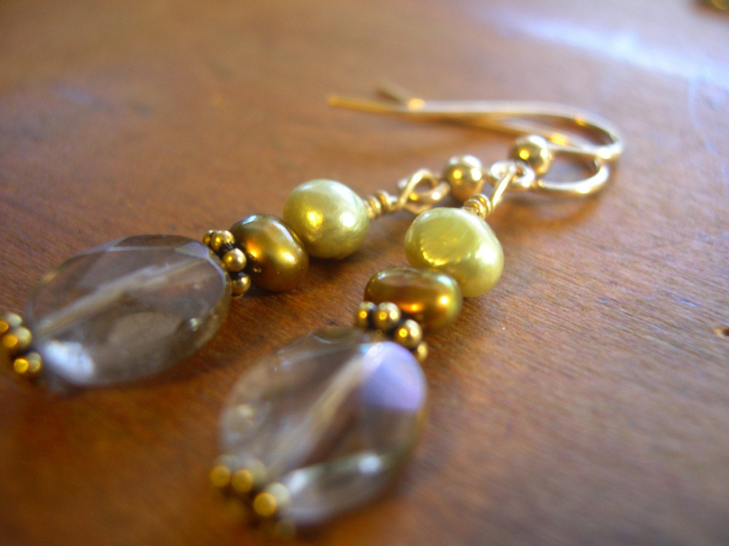 Smoky Quartz Gemstone Earrings with Freshwater Pearls and Gold Vermeil