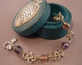 Lavender Beaded Daisies Chain Maille Bracelet with Dragonfly Clasp