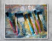 Artists paintbrushes on scratched board - red blue yellow brushes Fine Art Photography Photograph print wall decor 10x8 11x14 20x30 20x16