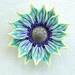 Flower Pendant, hand-sculpted polymer clay, Yellow, Turquoise, Purple