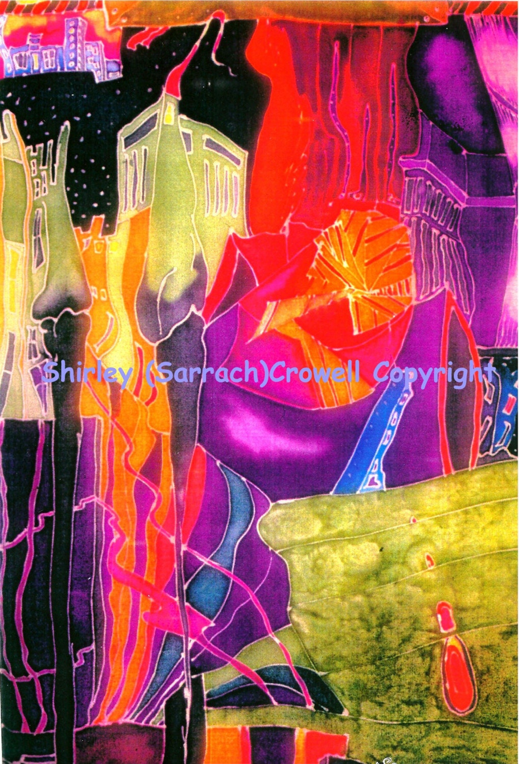 Silk Painting Print, Architecture, Original Art