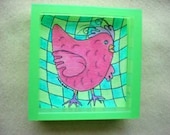 Watercolor Original Framed Painting - Pink Check Chick