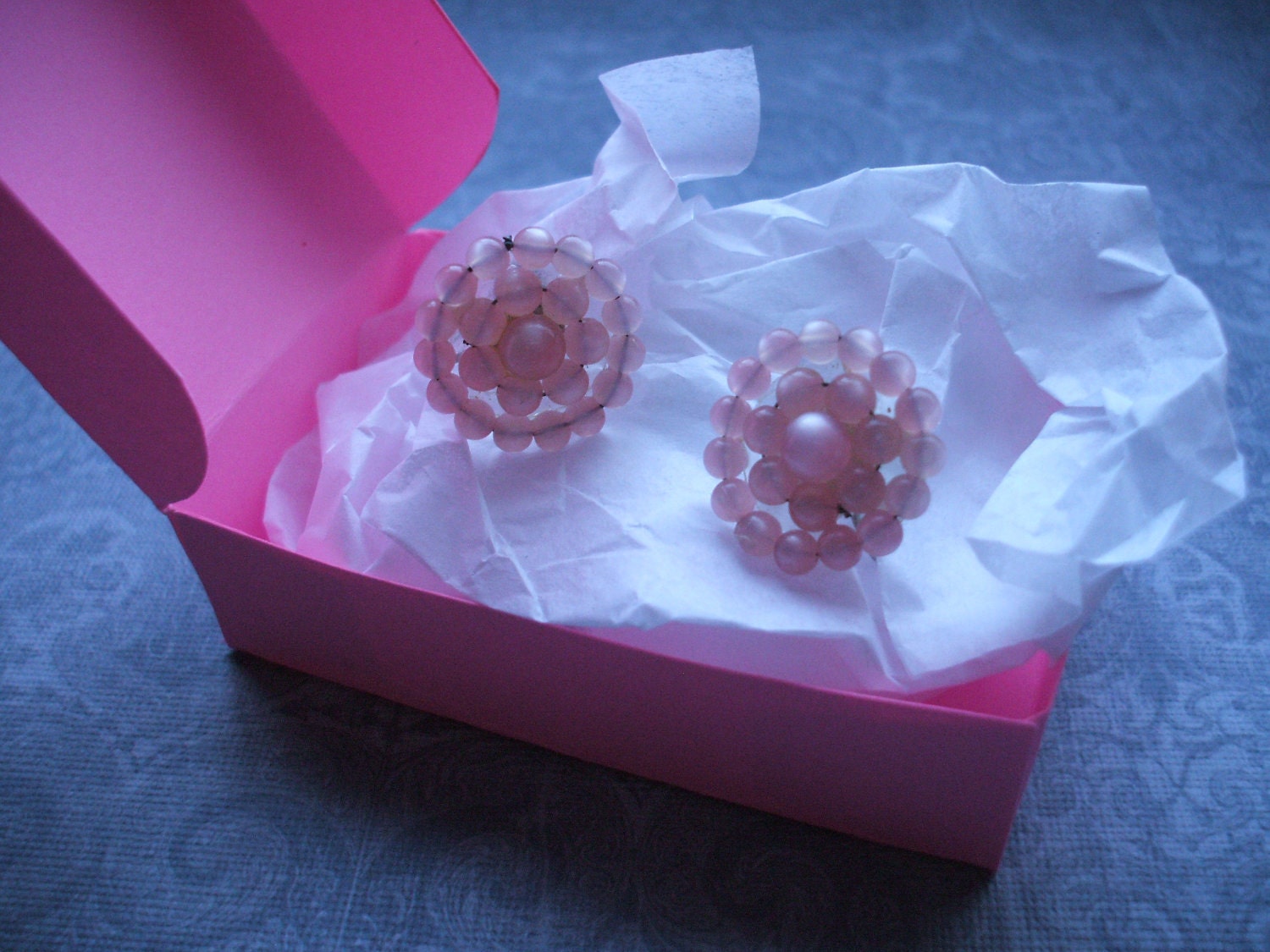 Vintage Pink Moonglow Beaded Earrings