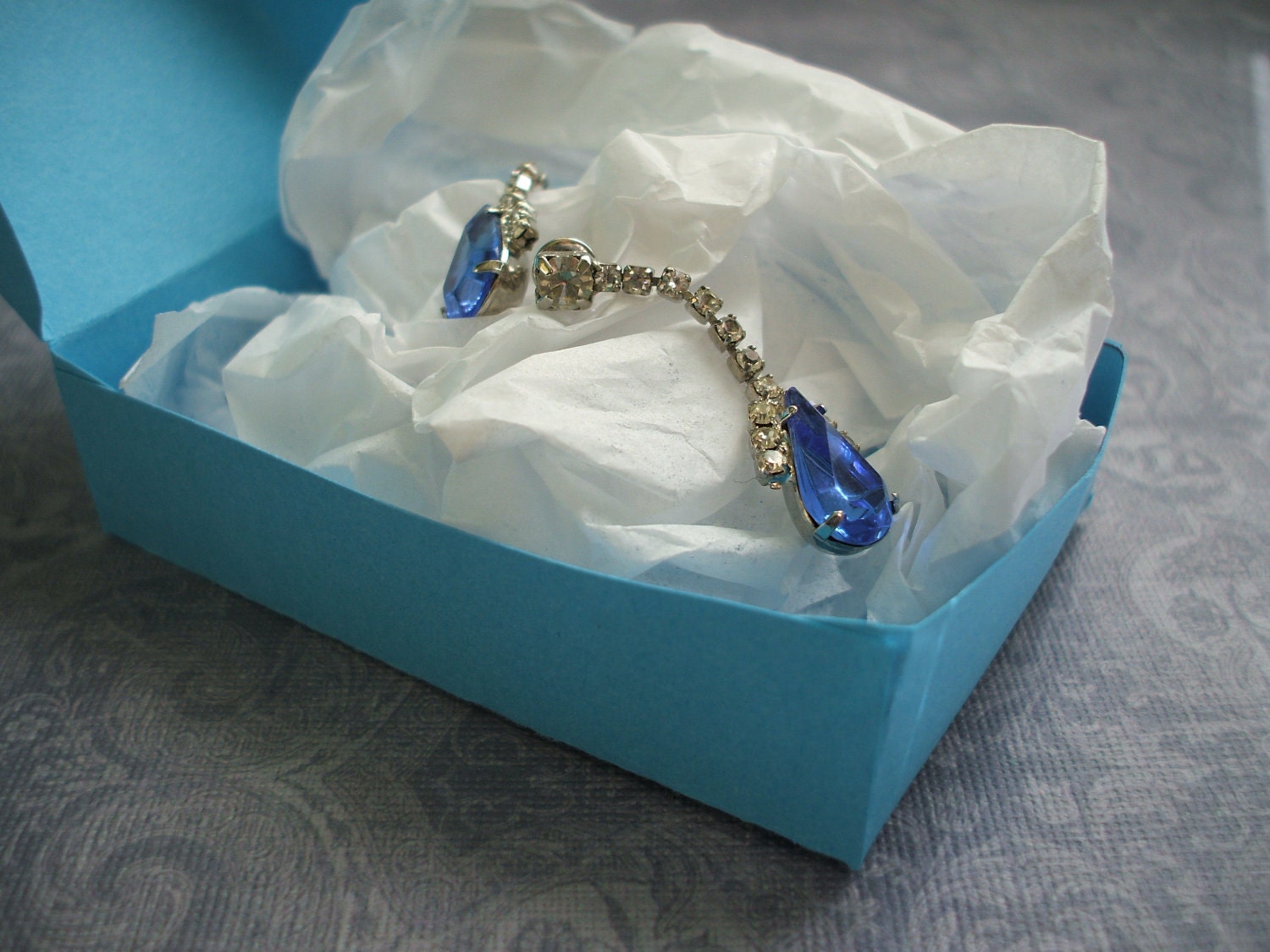 Vintage Blue chandelier rhinestone earrings