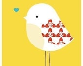 Illustration of a white bird titled "Tiny Birdie"