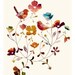 Watercolor Illustration of two love birds titled "Little Sparrows (rainbow edition)"