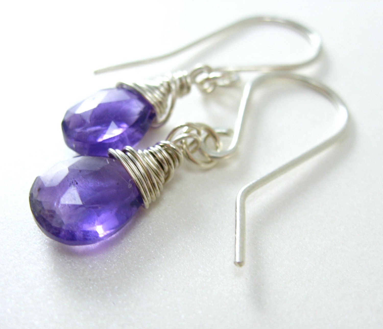 African Amethyst Earrings Faceted Amethyst Briolettes with Sterling Silver February Birthstone