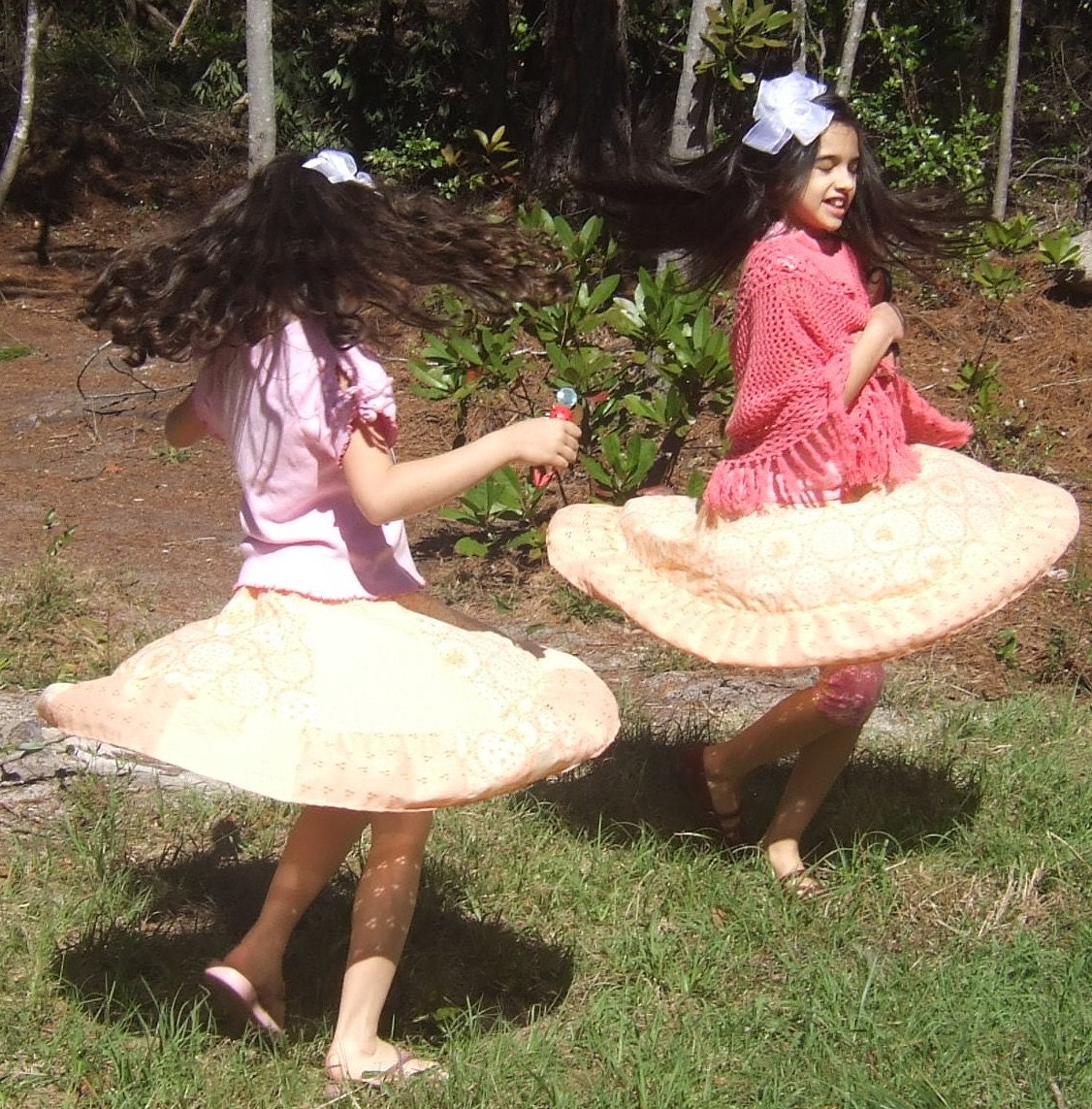Peach Flowers Eyelet trim Church Long Skirt Girls 4 5 toddler girls 6 7 8 9 skirts peaches n cream twirl skirt