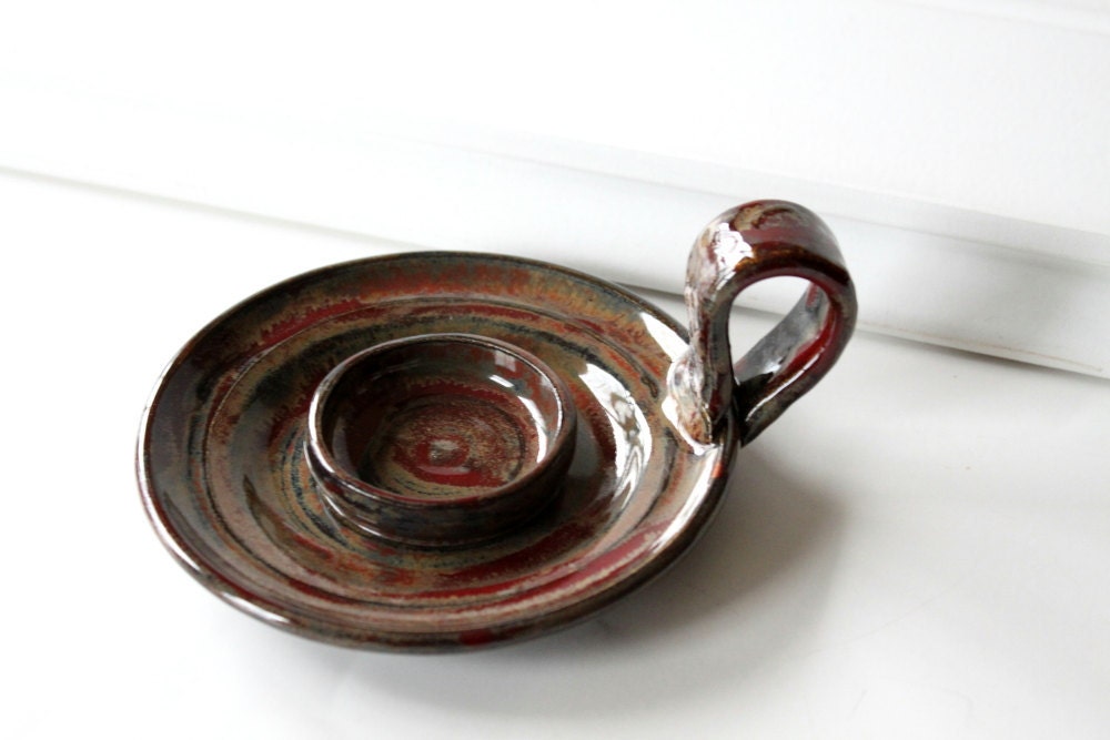 Wheel Thrown Tea Light or Candle Holder // Rustic Brown