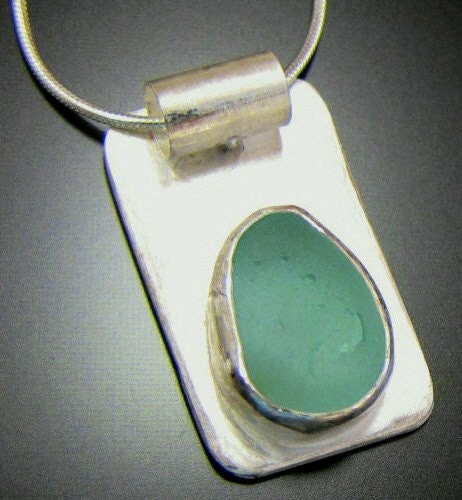 Genuine Sea Glass Necklace - Beach Combed Aqua Blue Tear Drop - Sterling Silver Bezel Jewelry