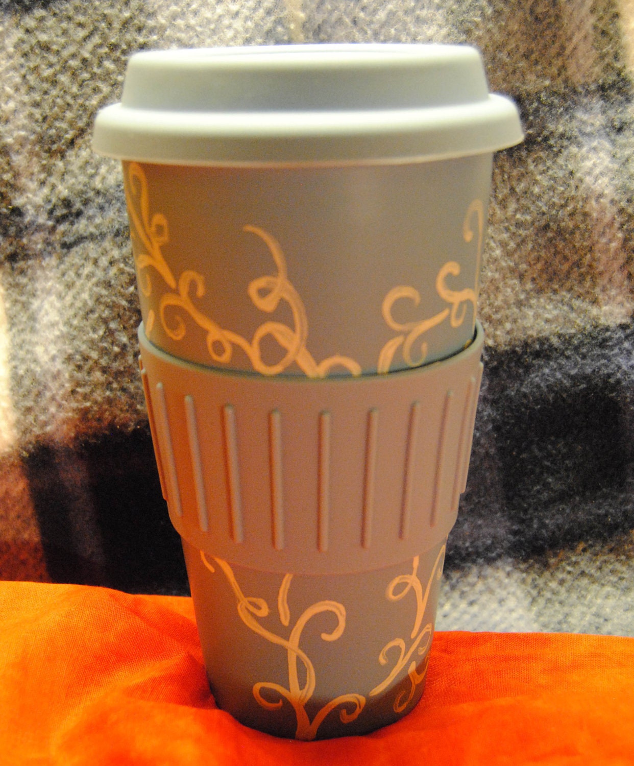 MUG - Ceramic Travel Mug - Handpainted - Upcycled