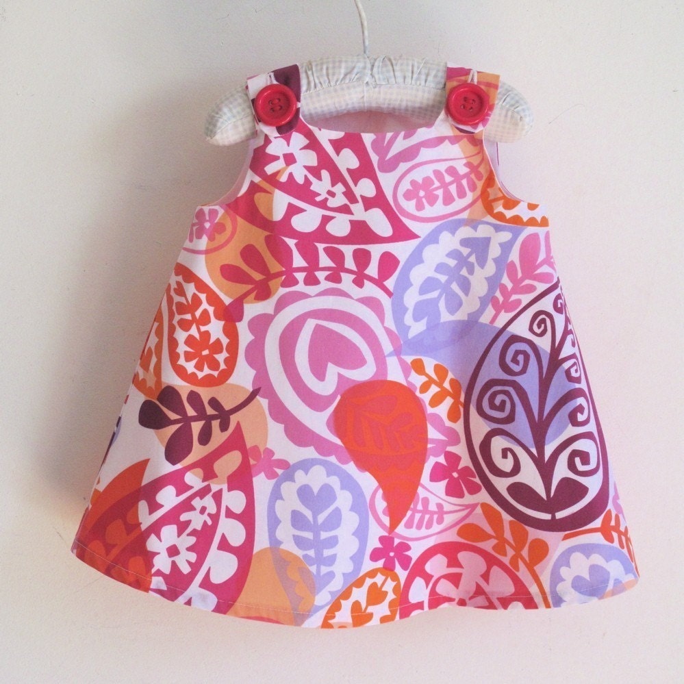 Newborn, baby, or toddler children's dress - Orange and Pink Paisley - Sizes newborn, 3m, 6m, 12m, 18m, 2t, 3t, 4t, 5, 6