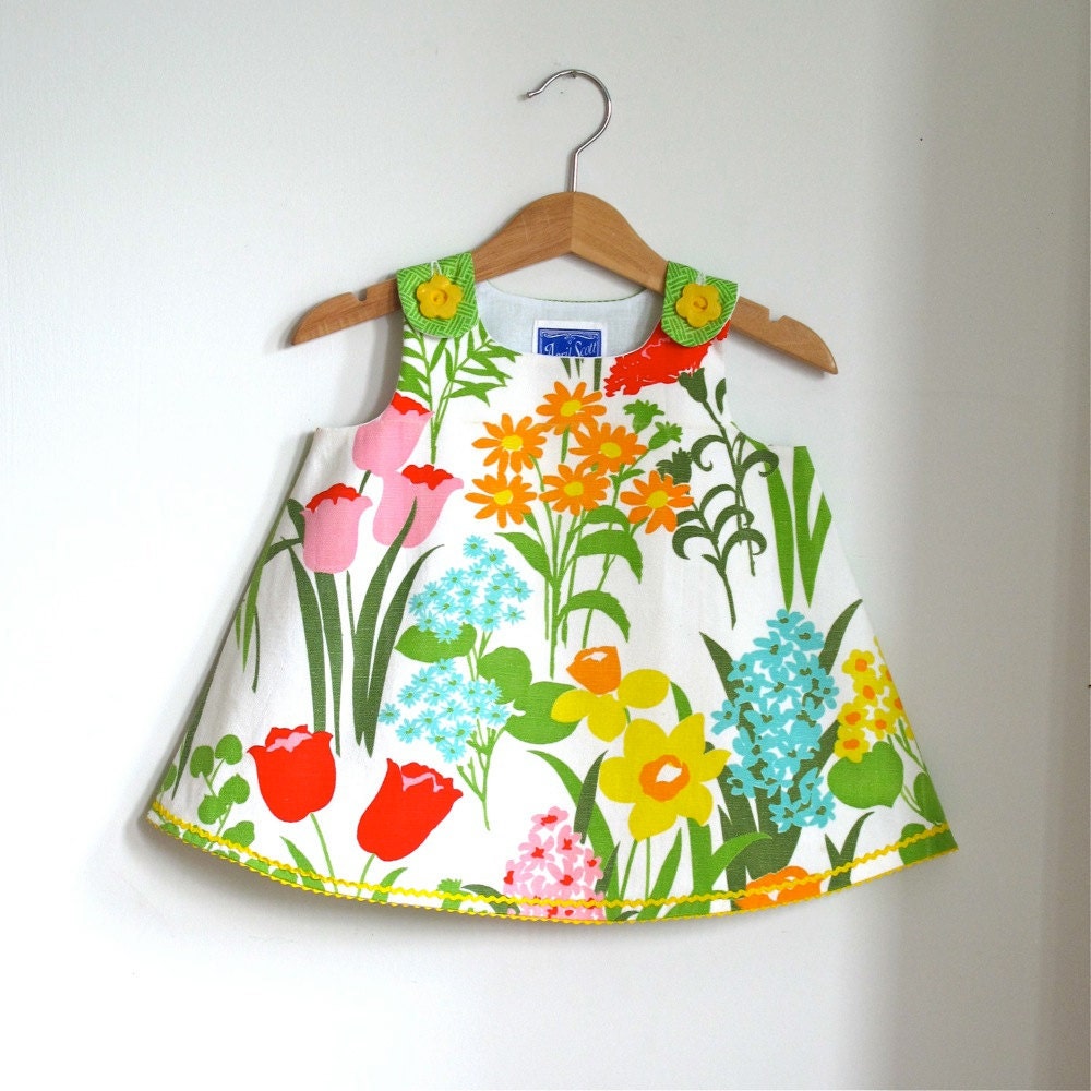 Blooming garden infant girl dress - size 6 - 12 months - ecofriendly children's spring fashion