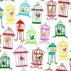 Michael Miller Tweet Tweet Bird Cage White Fabric- By the Yard