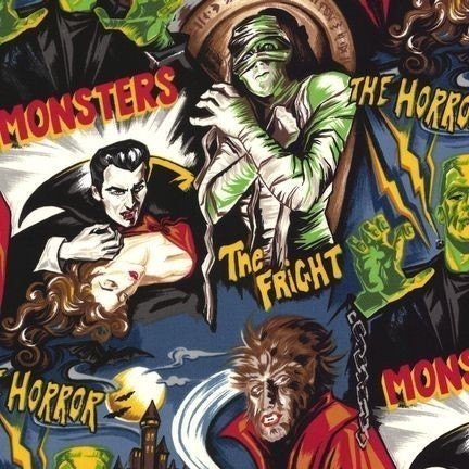 Movie Monsters Fabric in Dusty Midnight - By the Yard