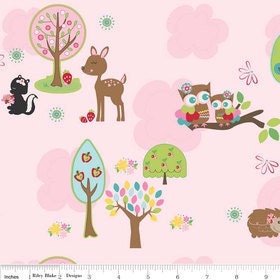 Riley Blake Designs, Hoo's In The Forest, Main Pink Fabric - By the Yard