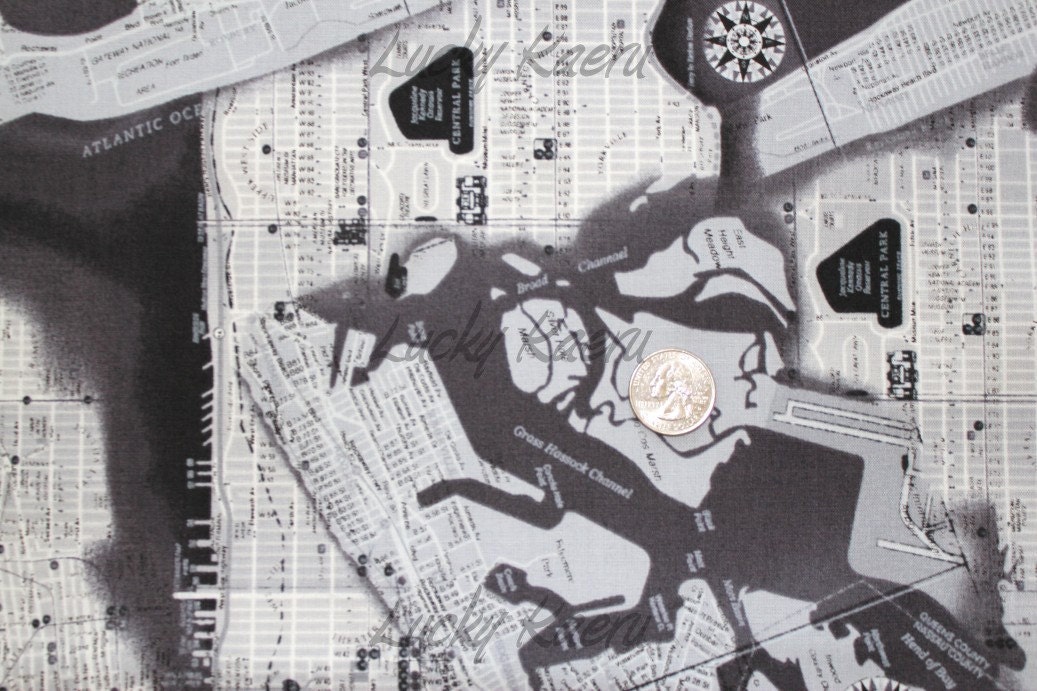New York City Map Gray Fabric - By the Yard