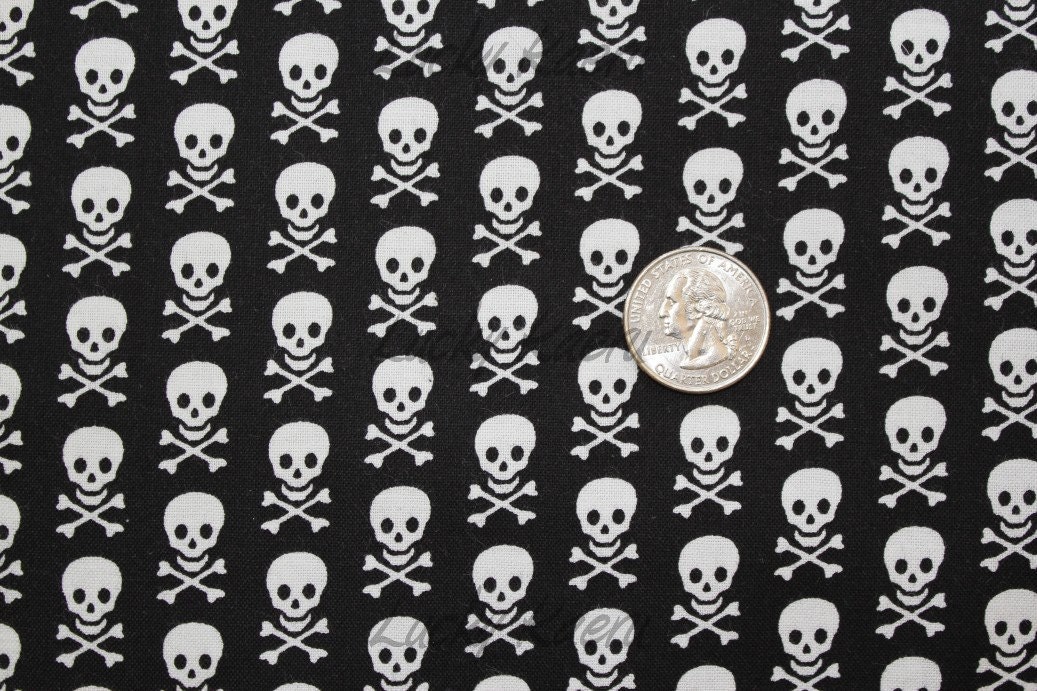Windham Basics, Skull and Crossbones Black Fabric - By the Yard