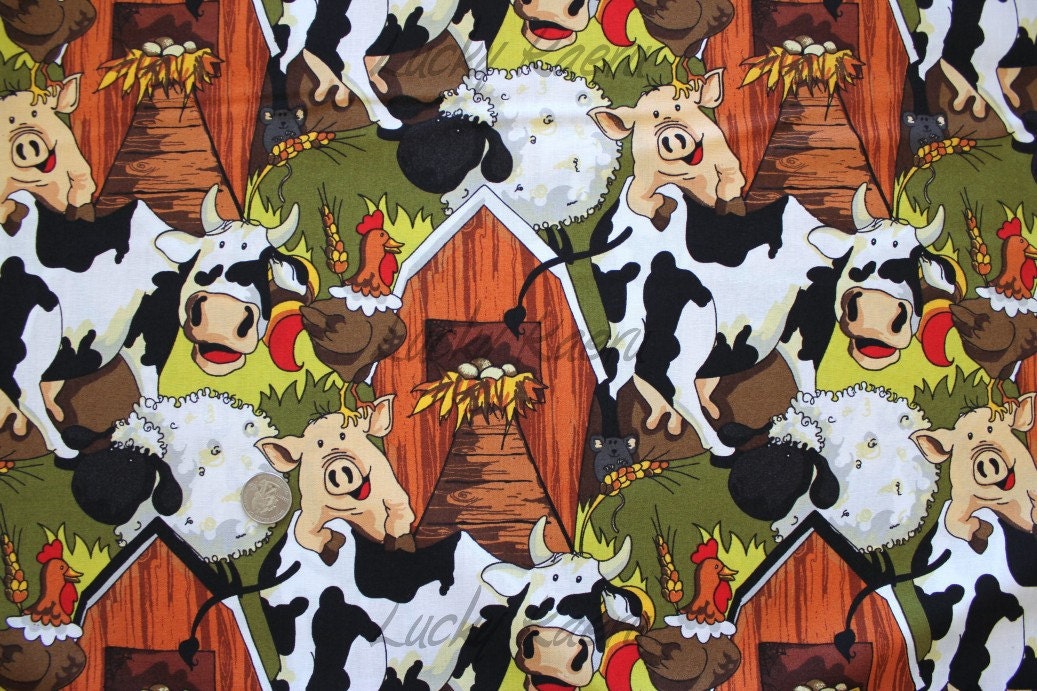 Funny Farm Barnyard Farm Animal Fabric By the by luckykaerufabric