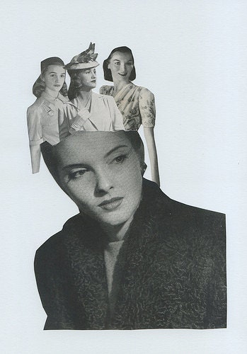 Voices in her head.  Limited edition print of an oiginal collage by Vivienne Strauss.