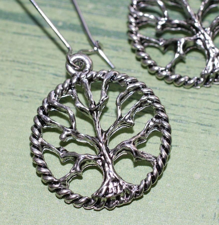 Tree of Life Earrings Womens Dangle Meaningful  Antique Silver, Sale