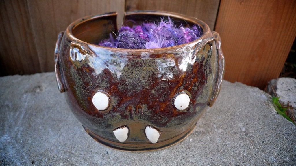 hand thrown, ceramic,  Bat yarn bowl, large size