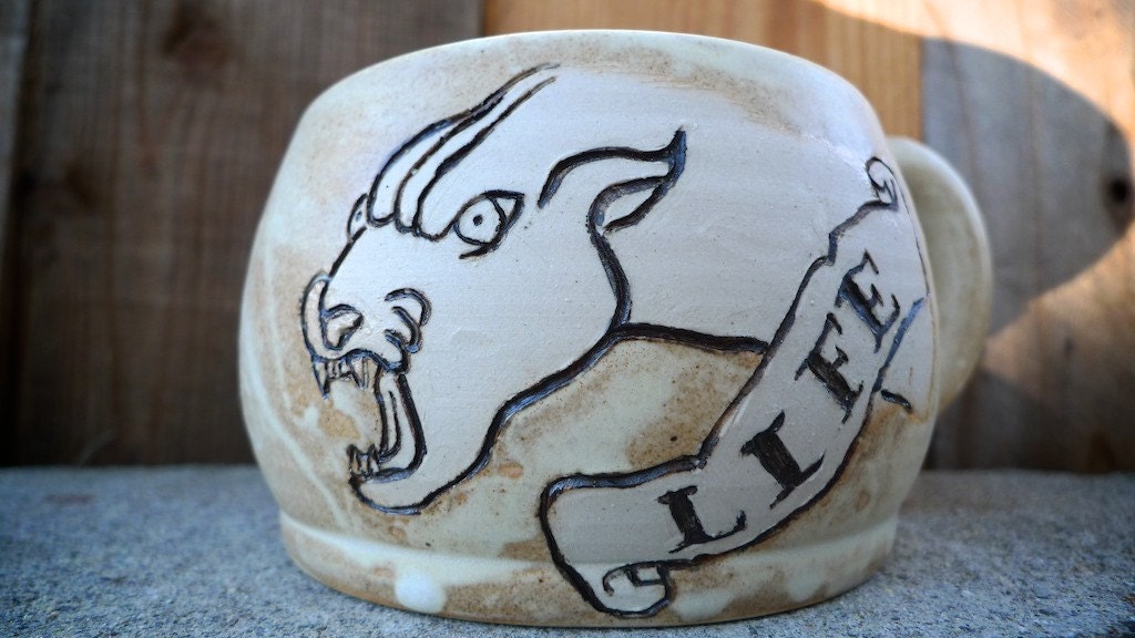 Hand thrown ceramic mug-Tattoo Panther Design-