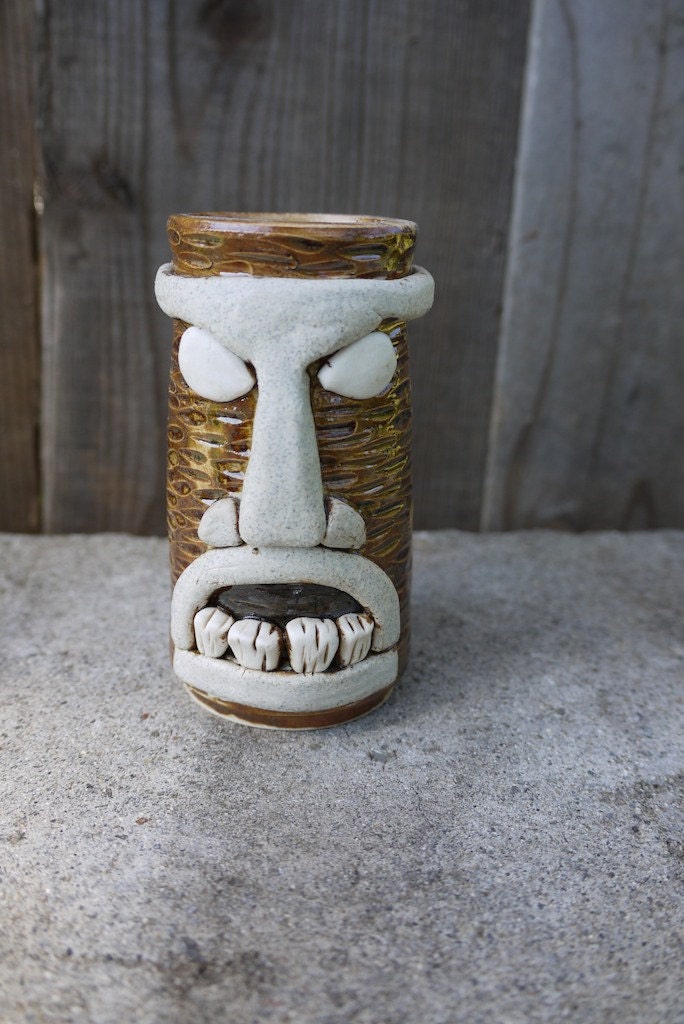 Handmade stoneware tiki mug