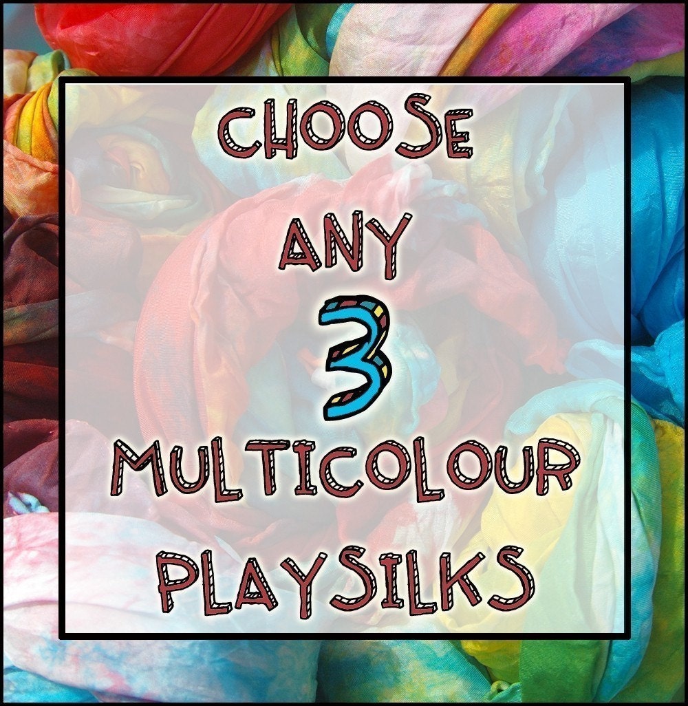 Playsilks, Custom Set of Three Multicolour 35" Play Silks (Waldorf Inspired Toys)