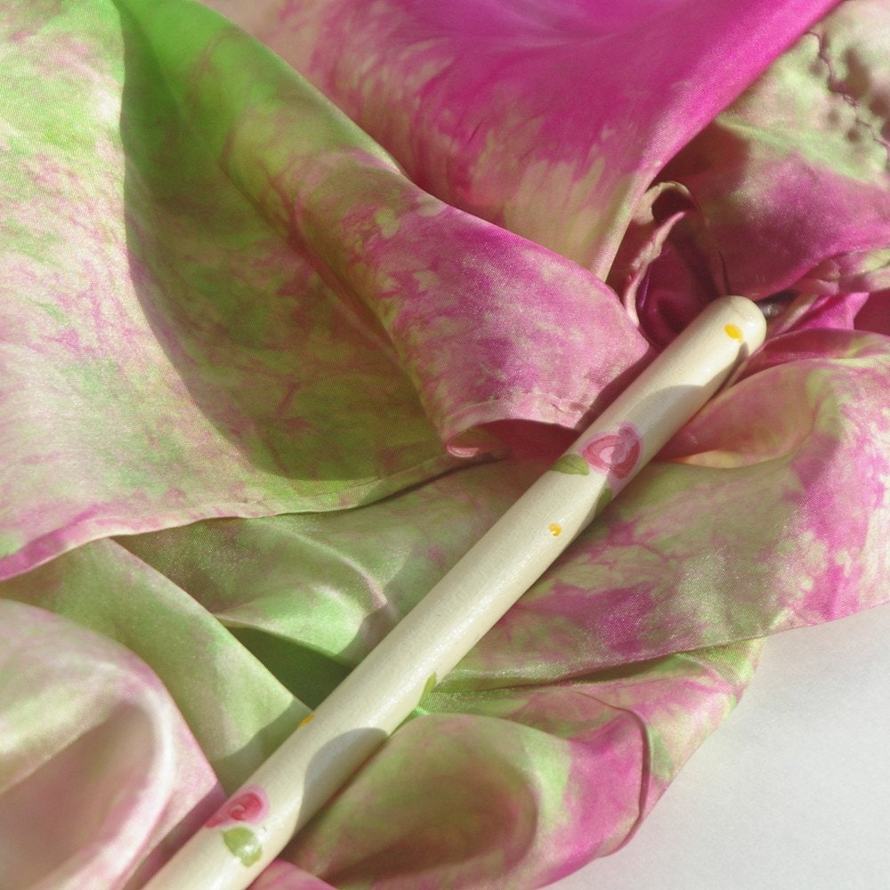Waldorf Play Silk Wand : Twirligig Heart of the Rose (Playsilk Streamer and Handpainted Wand)