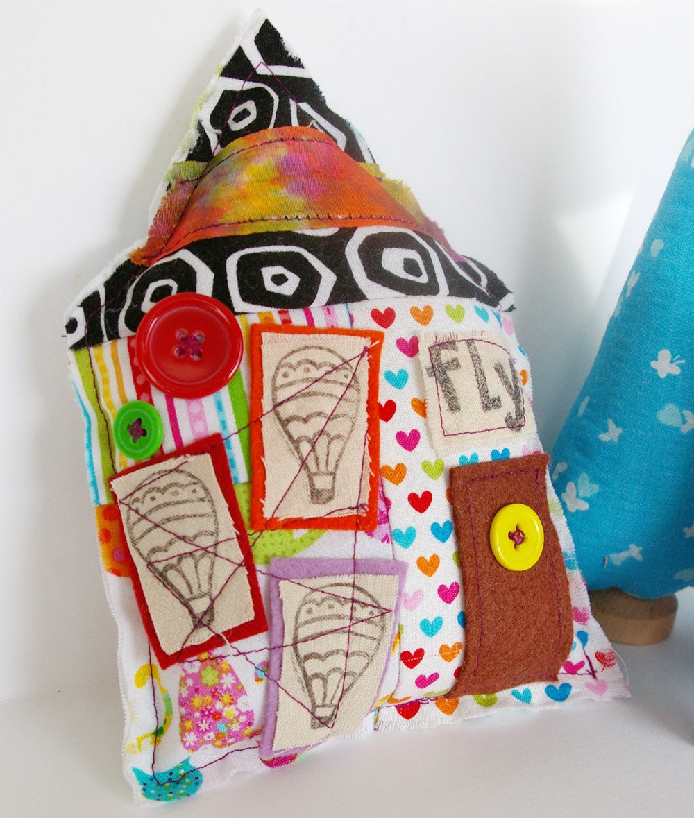 House Pillow Ornament: Come FLY With Me (Cotton and Wool Soft Stuffed Home)