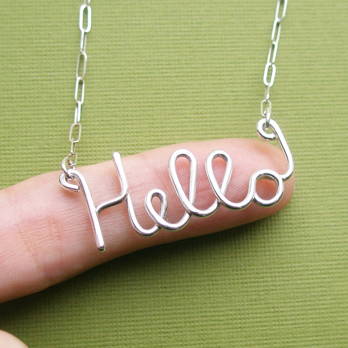 Hello Necklace - sterling silver wire word