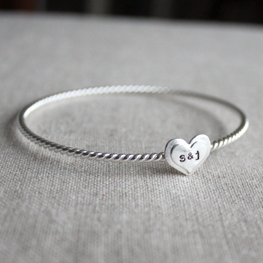 True Love Bangle Bracelet - sterling silver handstamped with loves initials