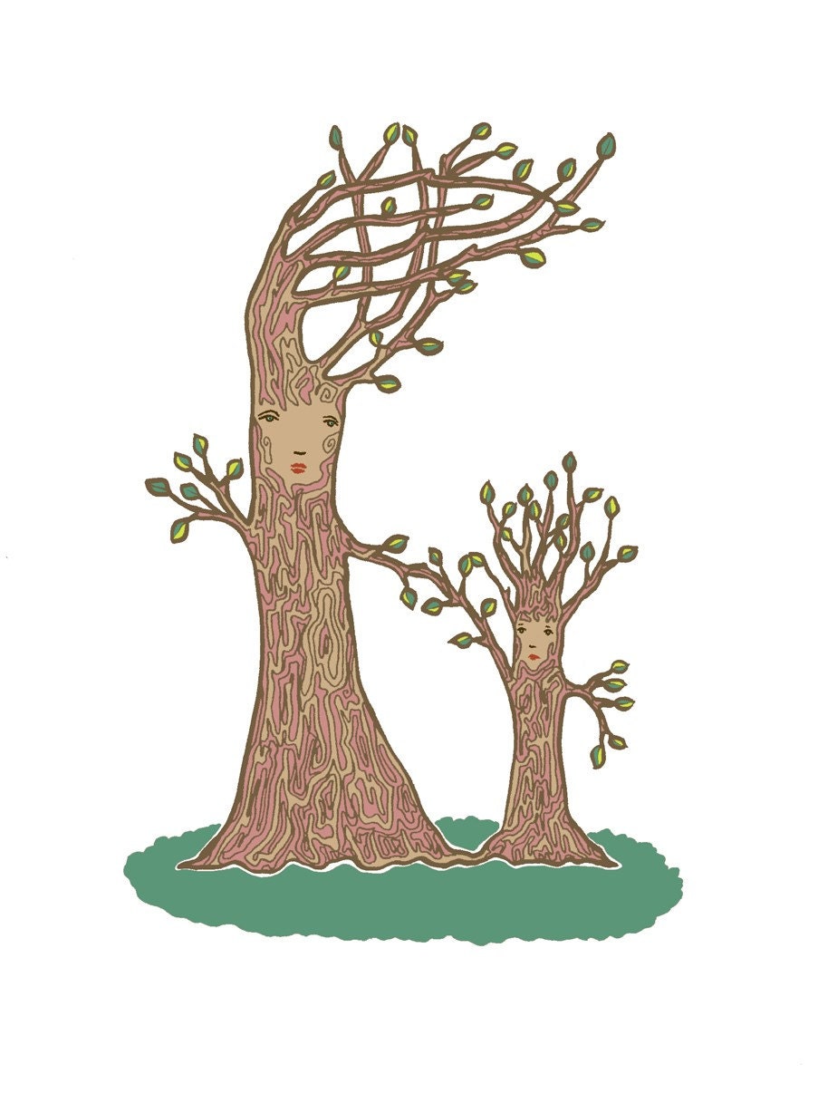 Mama Tree and Baby Tree - Art Print - pipodoll