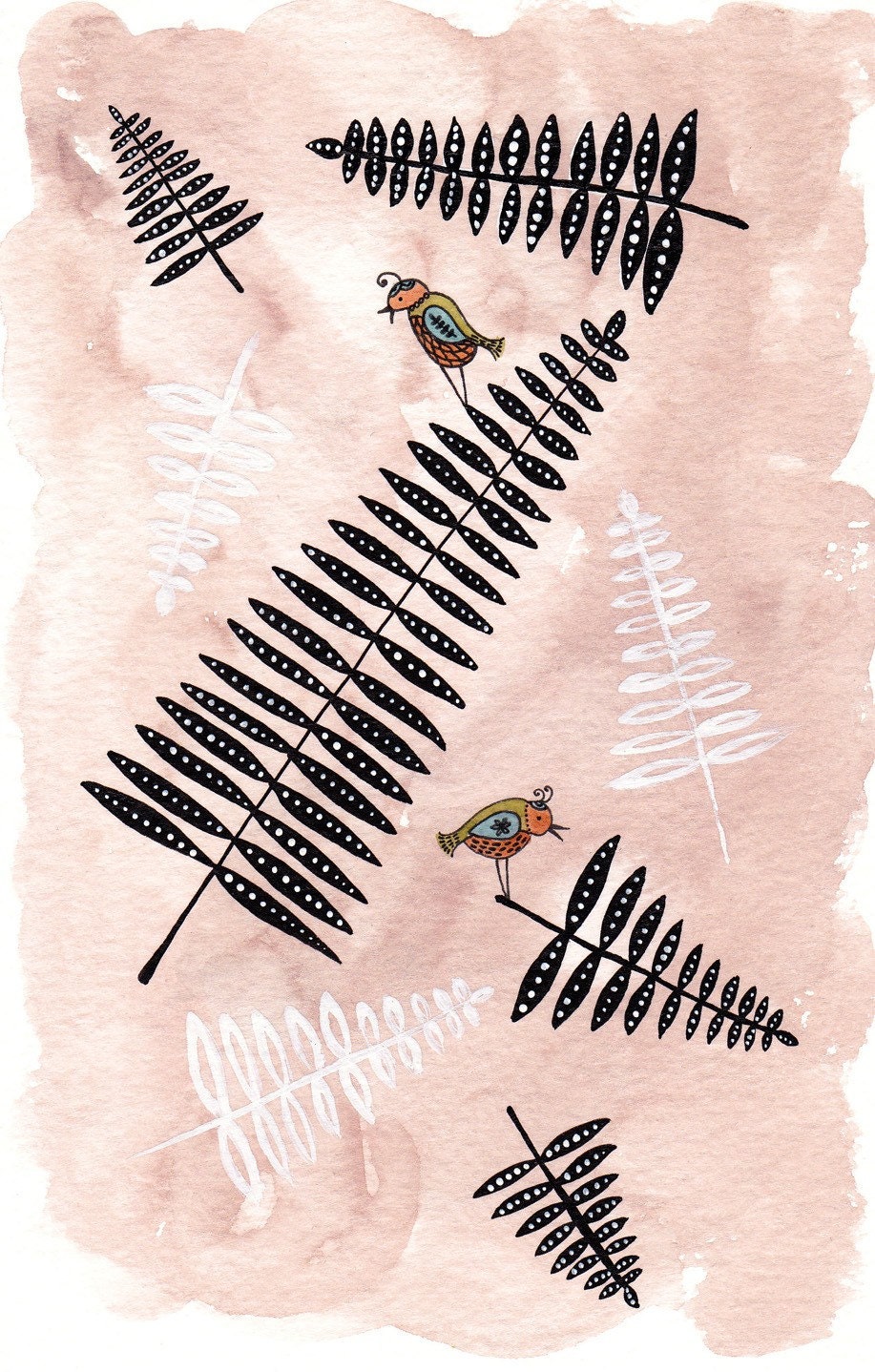 Ferns and Tiny Birds - Art Print