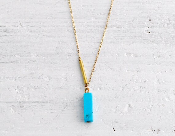 RESERVED PRIORITY Ultramarine - turquoise bar pendant necklace on gold fill chain - sleek modern jewelry - edor - women gift under 40