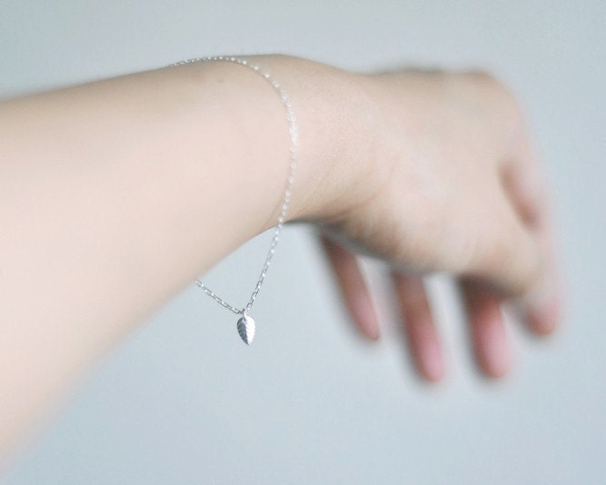 Tiny leaf silver thin bracelets - delicate everyday jewelry - edor gift for her