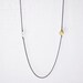 Kismet - long sleek gunmetal necklace with brass & glass beads - asymmetrical jewelry gift for her