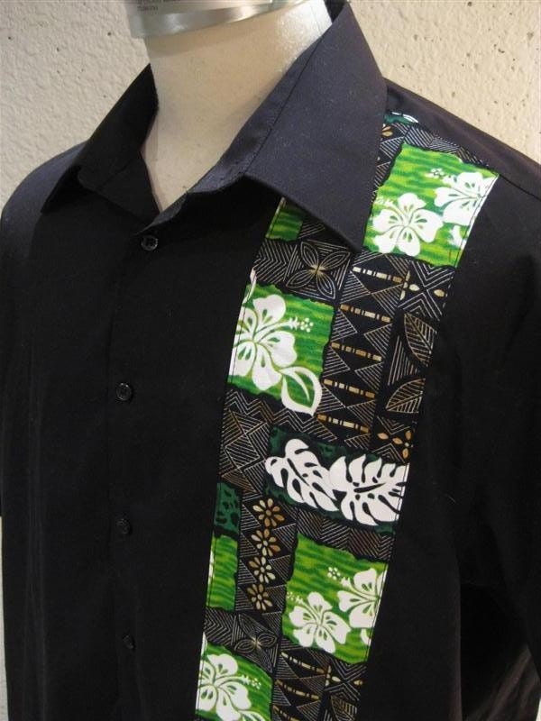 Aloha Shirt Black With Polynesian Block Fabric CUSTOM SIZES AVAILABLE