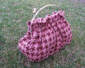 Purse in Pink and Brown Boucle Plaid with 8 Inch Frame