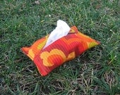 Tissue Cozy in Swirls of Orange Red Yellow and Green for Purse or Pocket