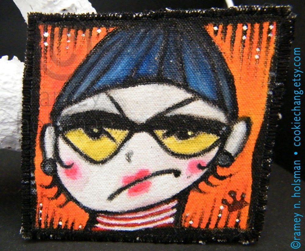 grouchy glasses grrl xx IRON ON ART patch xx original painting