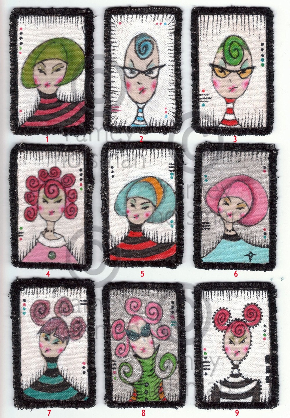 IRON ON ART patch xx original painting xx hip chix 1 thru 9