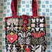 Vintage Barkcloth Tote PA Dutch Hearts on Black FREE SHIPPING