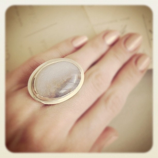 Sterling Silver White Lace Agate Stone Ring - Cocktail ring - Gemstone Ring - Silver Ring - Size 7