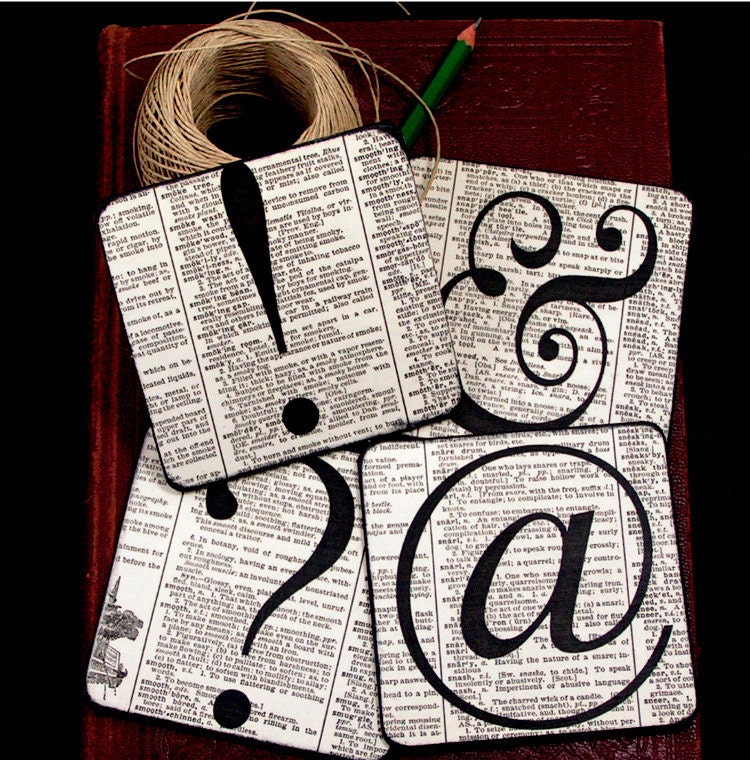Coasters - Typography Coaster Set, Decoupaged Wood Wooden Drink Coaster Set