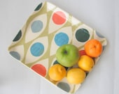 Ceramic Tray, mod dot and eye pattern carnival colors Made to Order