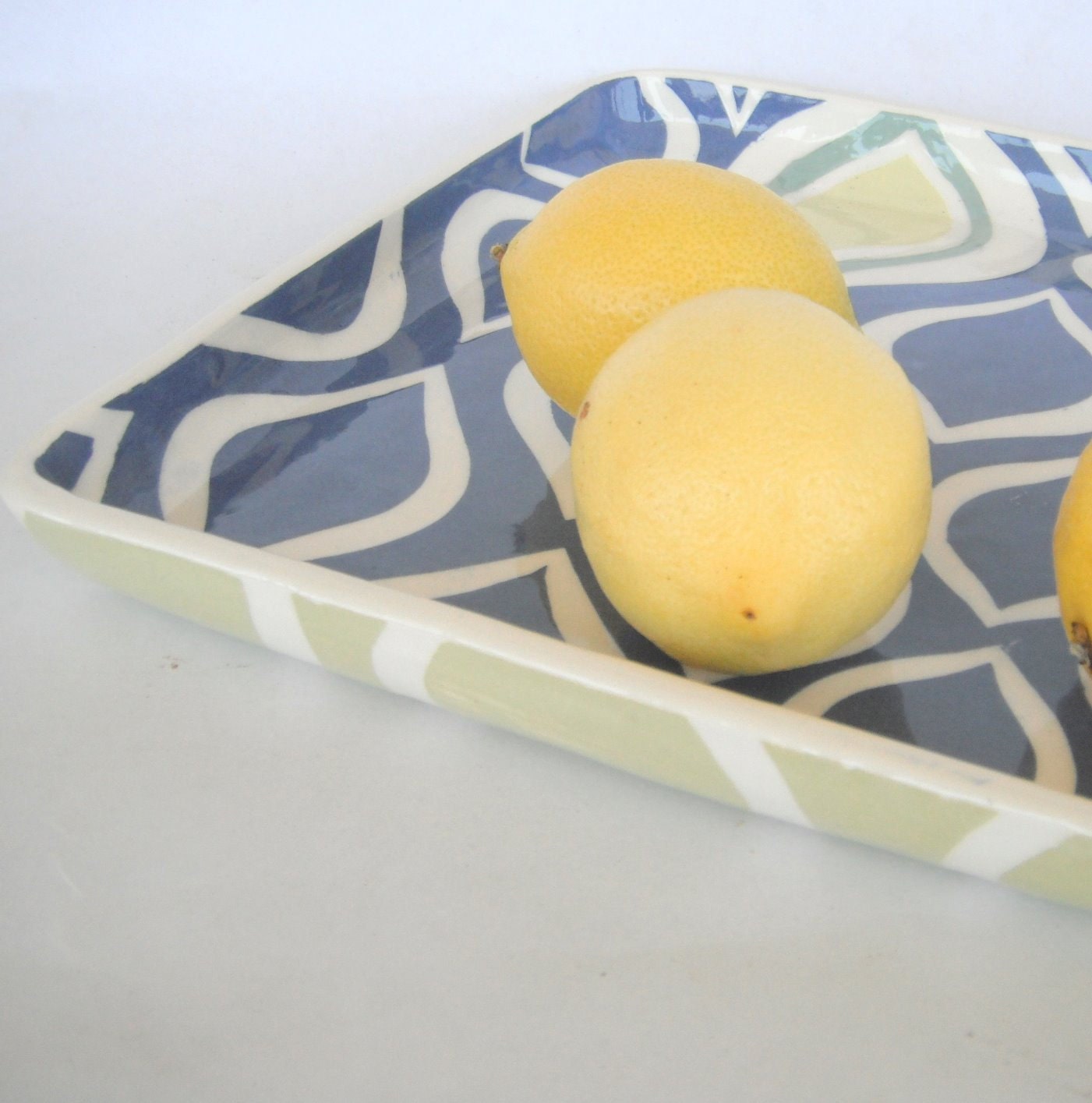 Ceramic serving tray, cobalt blue ogee motif- Made to Order