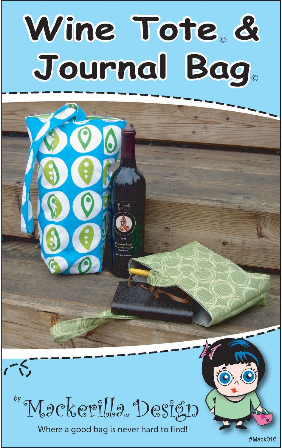 Wine Tote and Journal Bag Sewing Pattern PDF by MackerillaDesign
